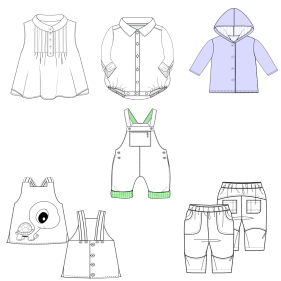 Patron ropa, Fashion sewing pattern, molde confeccion, patronesymoldes.com Dibujo geometral BEBES Accesorios